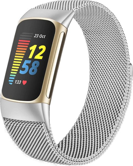 Uhrenarmband Edelstahl, Silber, für Fitbit Charge 6 & 5, Unisex - Bild 1