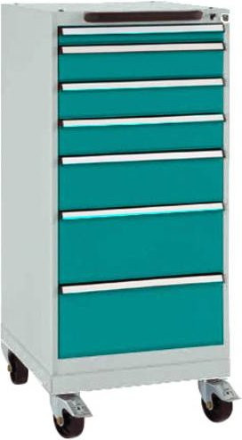 Manuflex BASETEC Schubfachschrank SP1133.5021 mobil aus Stahl mit 7 Schubfächern, Farbe: Wasserblau RAL 5021, Nutzhöhe: 90 cm - Bild 1