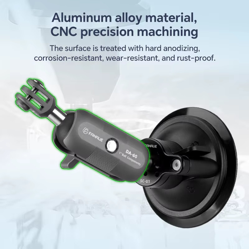 FANAUE Kamerahalterung für Fahrzeuge aus Aluminiumlegierung mit 360 Grad drehbarem Vakuumsaugnapf in Schwarz - Bild 6