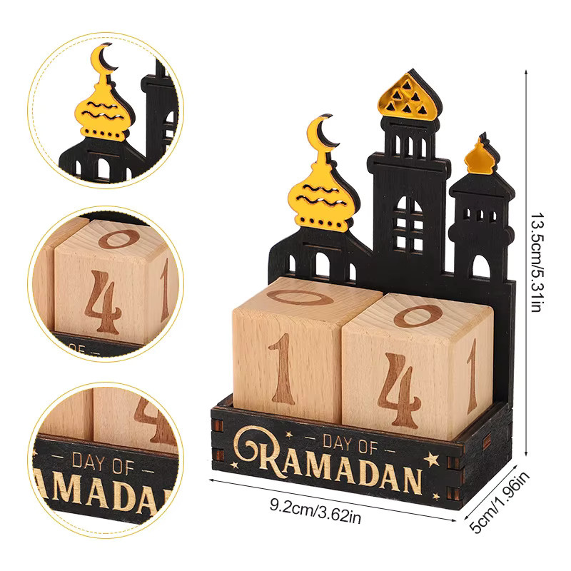 ZQNYCY Ramadan-Countdown-Kalender 2026 aus Holz in Schwarz als islamische Tischdekoration für Eid Mubarak - Bild 4