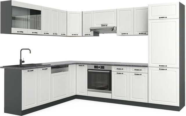 Vicco R-Line Eckküche im Landhausstil in Weiß Strukturiert und Anthrazit, B/T/H: 227 x 287 x 287 cm - Bild 1