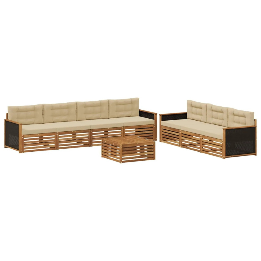 vidaXL Outdoor-Sofagarnitur 8-teilig aus Akazienholz in Natur und Beige mit Polstern, B/T/H: 79 x 79 x 37 cm - Bild 2