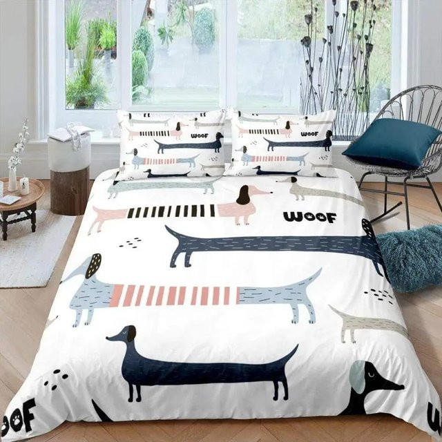 Bettwäscheset Your Warm Home mit Cartoon-Dackel-Print, 3-teiliges Set aus Polyester in Elfenbein - Bild 1