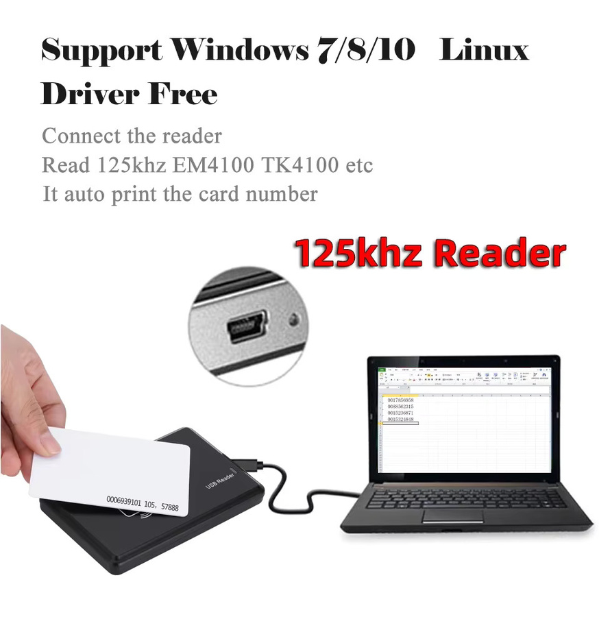 5YOA 125-kHz-RFID-Lesegerät EM4100 USB-Näherungssensor für die Zugangskontrolle, Schwarz - Bild 3