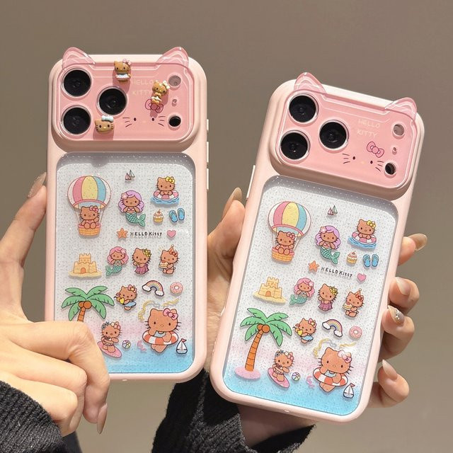 Sanrio Hello Kitty Handyhülle mit 3D Katzenohren in Pink für iPhone 17 Pro 16 15 Pro Max, stoßfeste Acryl Schutzhülle - Bild 1
