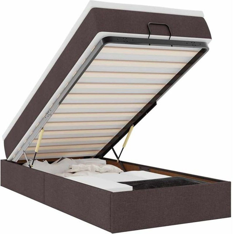 Vidaxl Ottoman Polsterbett mit Matratze in Dunkelbraun und Weiß aus Stoff und Metall, B/T/H: 200 x 100 x 23,5 cm - Bild 1