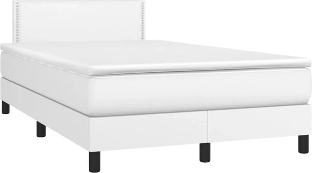 vidaXL Boxspringbett mit Matratze Weiß, Hybrid-Bett mit Taschenfederkern aus Kunstleder und Stoff, B/T: 120 x 190 cm - Bild 1