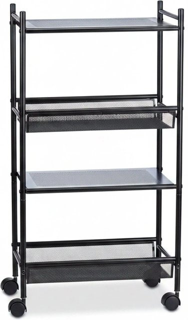 Relaxdays Rollregal aus Metall in Schwarz mit 4 Ablagen, B/T/H: 81 x 25 x 50 cm - Bild 1