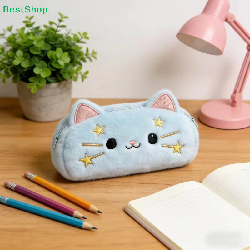 Cartoon Plüsch Federmäppchen Stern-Katze in Blau mit großem Stauraum für Schüler - Bild 2