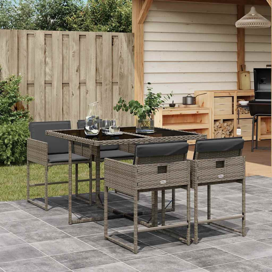 vidaXL 5-teilige Garten-Essgruppe aus Poly-Rattan mit Kissen in Grau - Bild 4