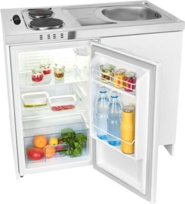 Exquisit Mini-Küche KK1085 in Weiß mit Kochfeld, 76 l Kühlschrank, Spüle und Spülschrank - Bild 1