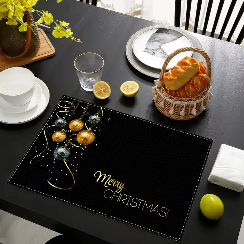 VIKAMA Weihnachtliche Tischsets für deine Party-Dekoration in Schwarz, Gold und Silber - Bild 2