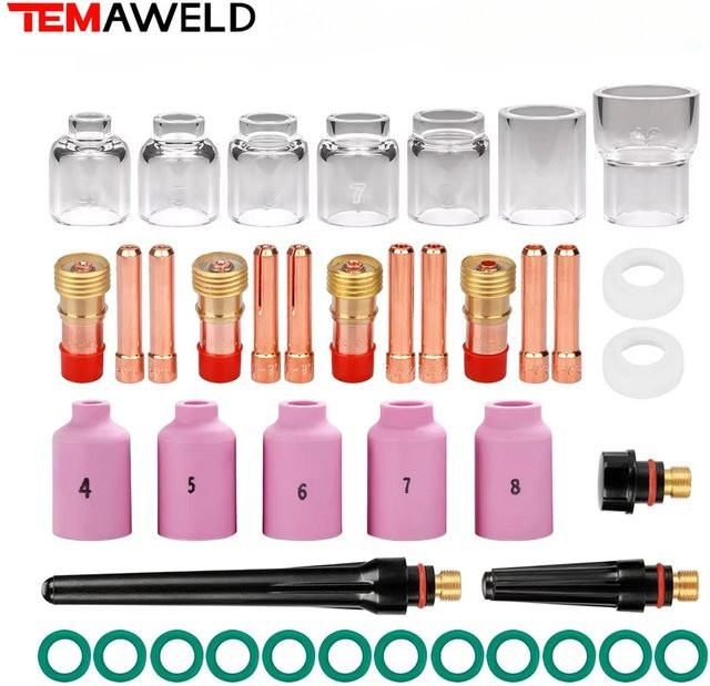 TEMAWELD WIG Schweißen Zubehör Set mit 41 Teilen für WP17/18/26 inklusive Düsen, Gasabdeckungen, Objektivgläsern und Keramiktassen - Bild 1
