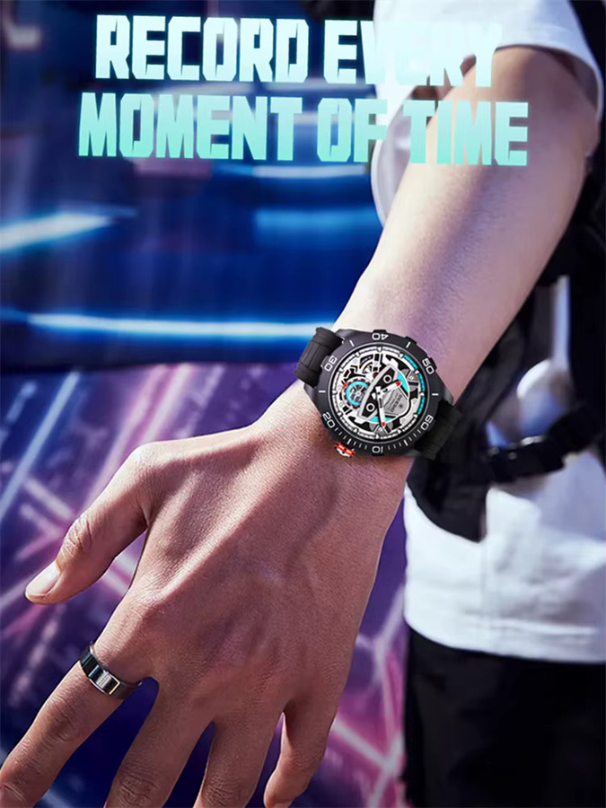 Deesio Armbanduhr Automatik, Kohlefasergehäuse, Silikon, Herren, Schwarz - Bild 6