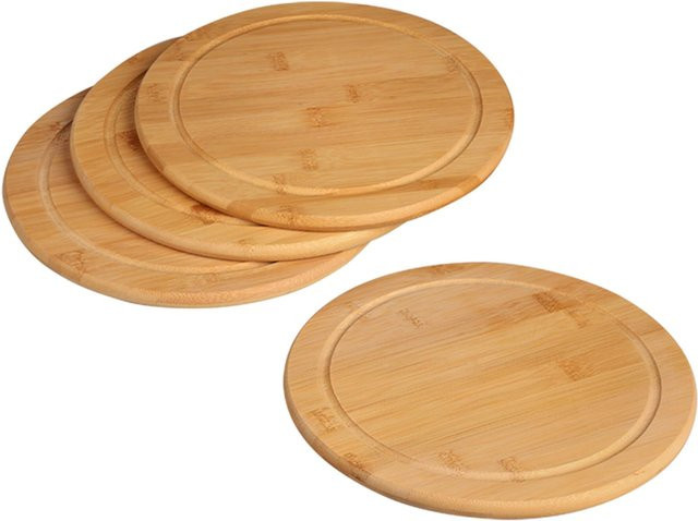 Kesper Fleischteller mit Saftrille aus Bambus Holz in Beige und Braun, 4er Set - Bild 1
