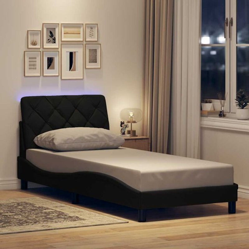 Modernes Polsterbett mit LED-Beleuchtung von Vidaxl in Schwarz aus Stoff und Metall, B/T/H: 200 x 90 x 90 cm - Bild 1