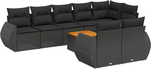 vidaXL 9-teilige Garten-Sofagarnitur mit Kissen aus Poly-Rattan und Akazienholz in Schwarz - Bild 1