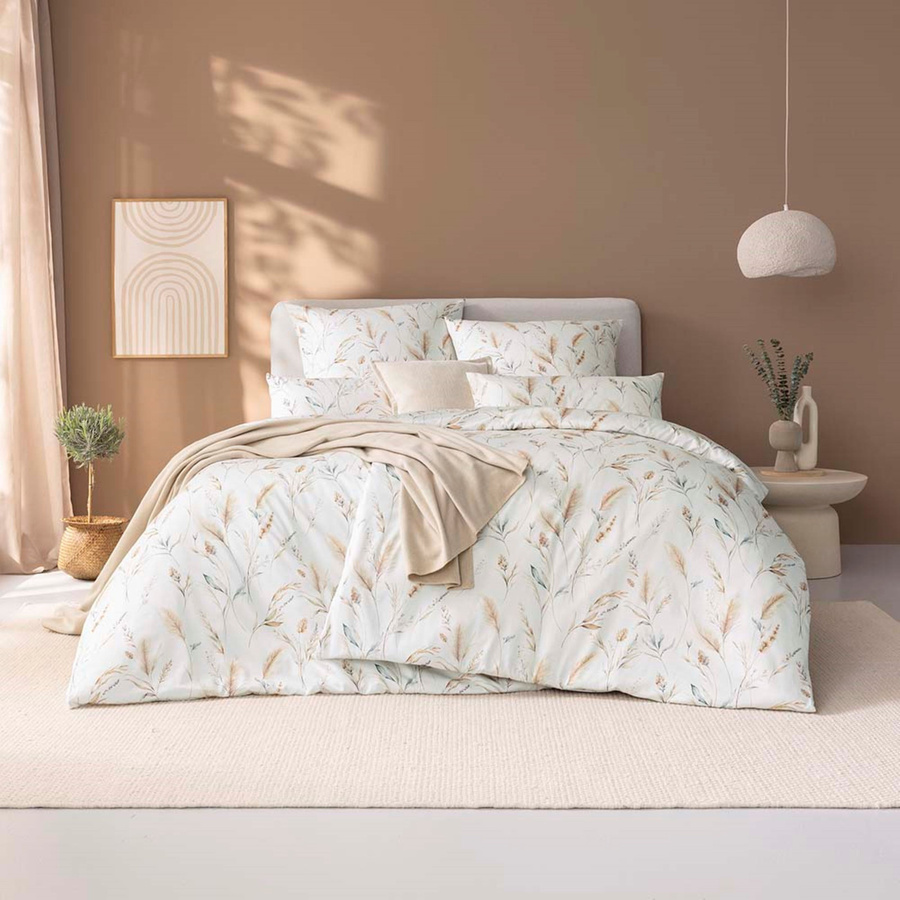 Estella Mako-Satin Bettwäsche Elvira Natur Braun mit Gräsern und Ähren, Set bestehend aus Bettbezug und Kissenbezug, B/H: 200 x 200 cm, Kissen: 40 x 80 cm - Bild 1