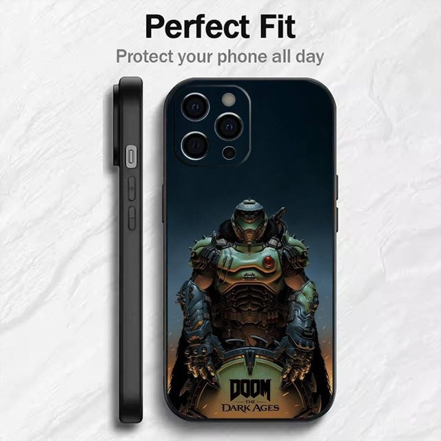 Spiel D-DOOM bedruckte Handyhülle aus weichem Silikon für iPhone 17, 16, 15, 14, 13, 12 Plus und Max in Schwarz und Multicolour - Bild 1