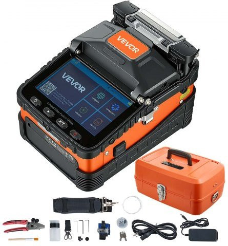VEVOR Glasfaser-Fusionsspleißgerät mit 6 Motoren, Kernausrichtung 0,3µm, 5 Zoll Touchscreen und 5200mAh Akku, Orange - Bild 1