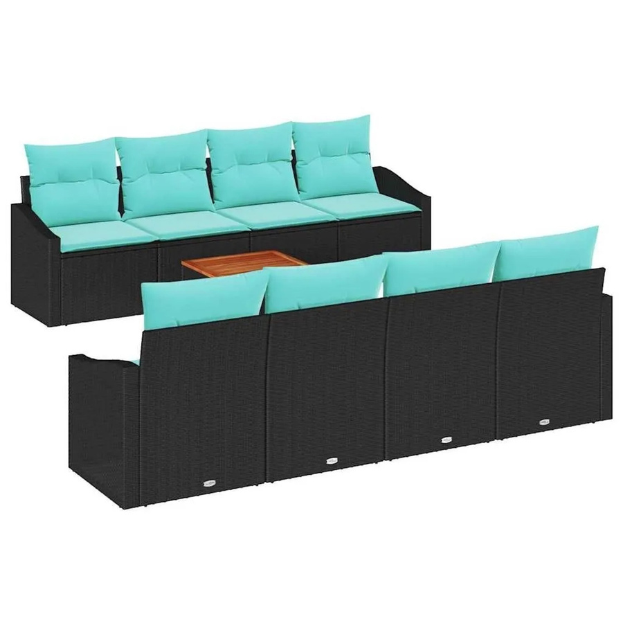 vidaXL Gartensofa-Set 9-teilig aus Poly-Rattan und Akazienholz in Schwarz mit Kissen - Bild 2