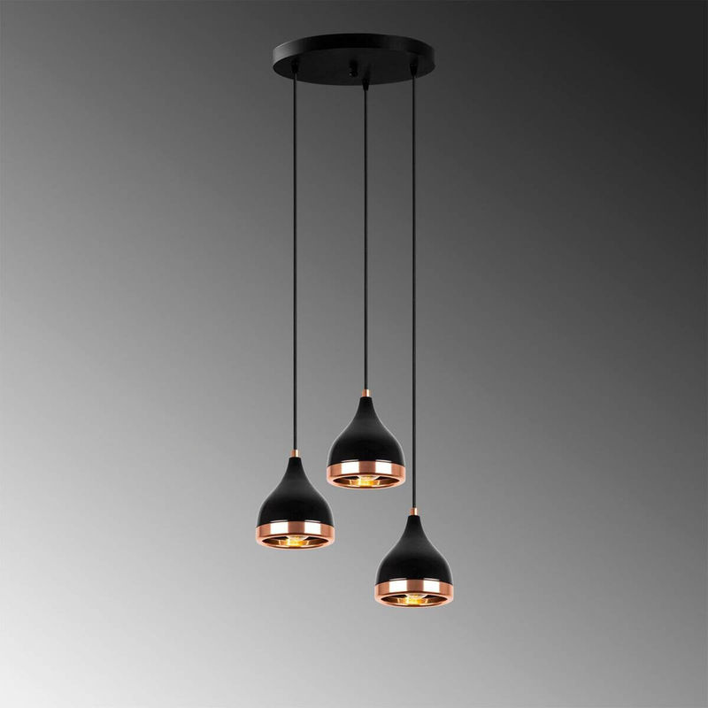Opviq Pendelleuchte Yildo-7036 in Kupfer und Schwarz aus Metall mit 3 E27 Fassungen, Höhe: 111 cm, Breite: 38 cm, Tiefe: 38 cm - Bild 5