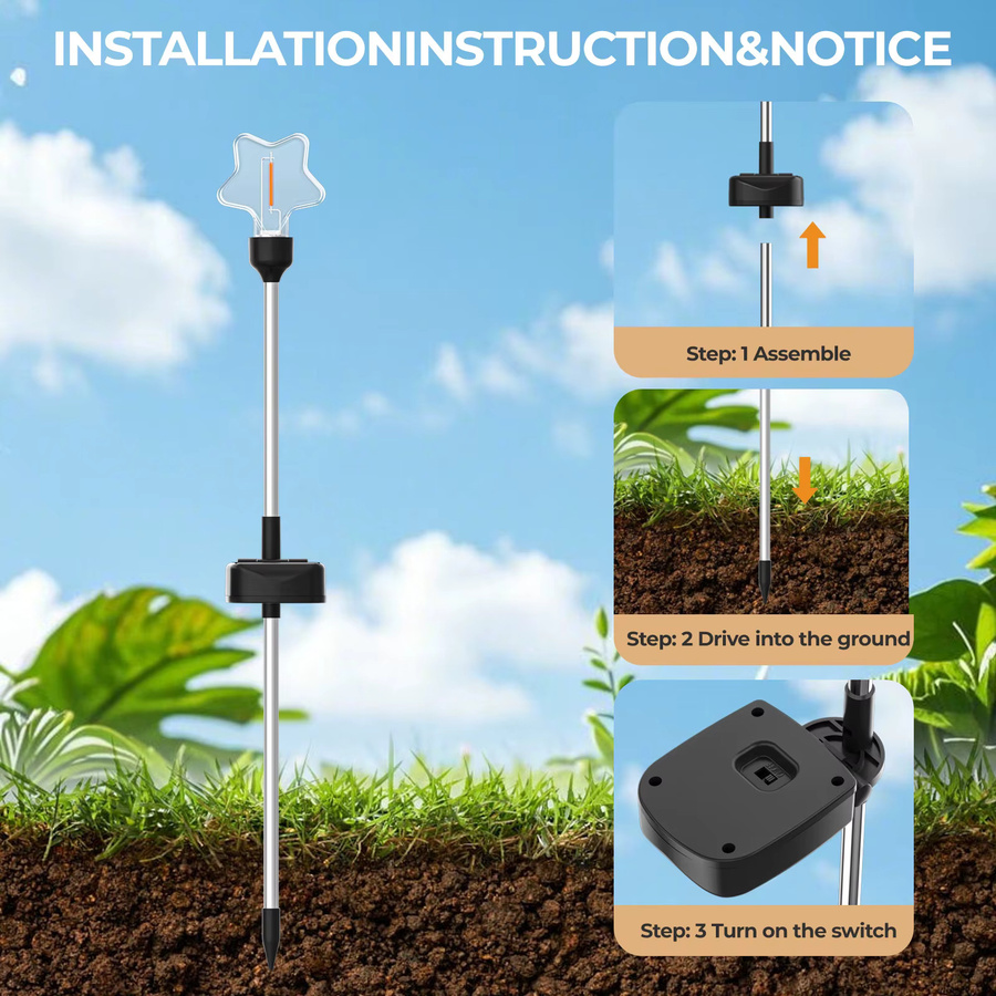 VENUSWING Solar Outdoor Gartenleuchten Set 2 Stück, Schwarz, Dekorative Bodenlampen mit Warmweißem Licht und Dämmerungssensor - Bild 5