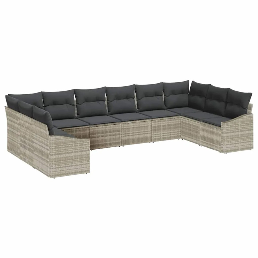 vidaXL Garten-Sofa-Set 10-teilig aus Poly-Rattan in Hellgrau mit Polstern und L-Form - Bild 2