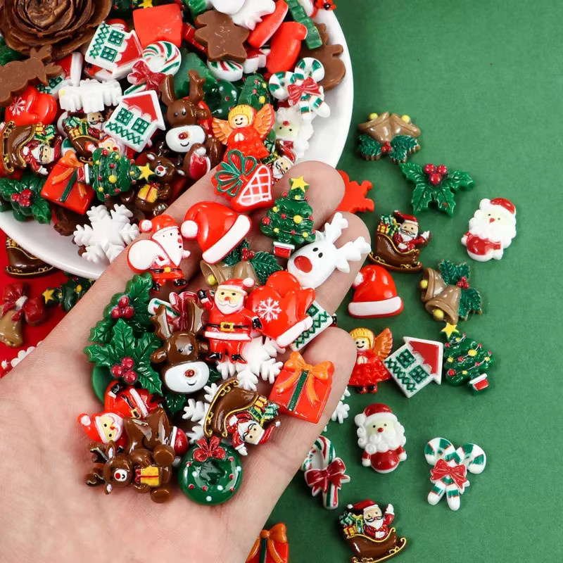 50 Stück Weihnachts-Cabochons aus Harz in Multicolor für Scrapbooking und DIY-Handwerk mit Motiven wie Santa, Schneemann und Schneeflocke - Bild 4