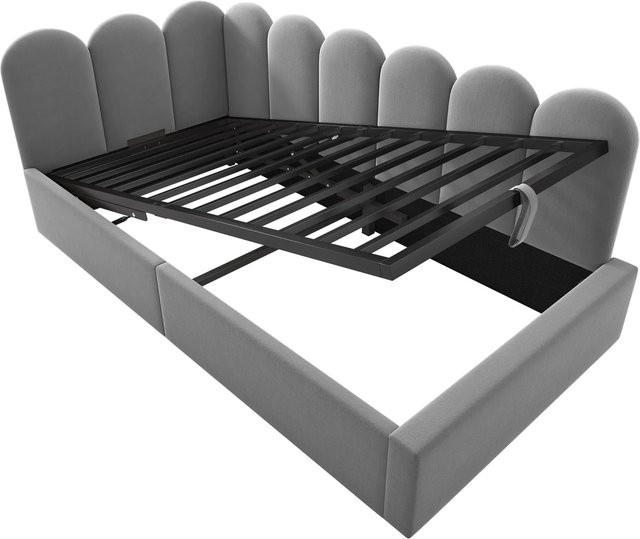 Merax Daybett mit hydraulischem Stauraum aus grauem Samt, B/T/H: 90 x 200 x 38 cm - Bild 1