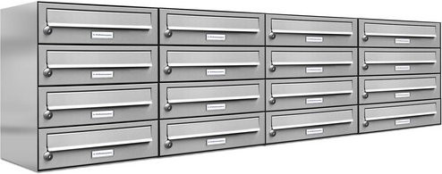AL Briefkasten für 16 Parteien, Aufputzmontage, silberfarben, B/H/T: 153,49 x 46,0 x 27,5 cm - Bild 1