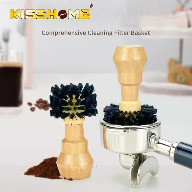 Kisshome Kaffee-Reinigungsbürste aus Massivholz für Espresso-Maschinen und Barista-Zubehör, Braun - Bild 1
