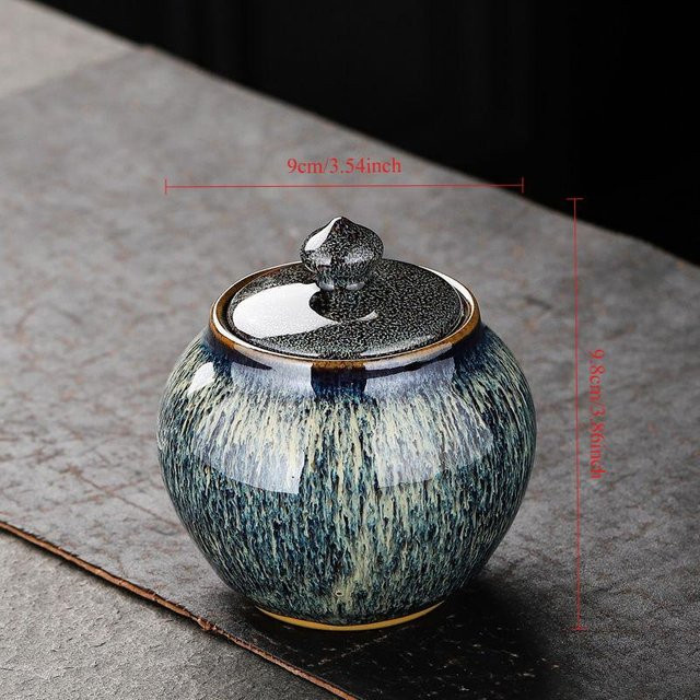Yiran Furniture Keramik-Teedose mit Deckel, Blau, Bemalte Textur Vorratsdose für Tee oder Süßigkeiten - Bild 1