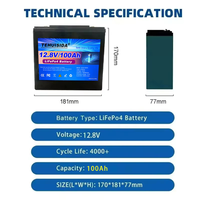 TEHUISIDA Tragbarer LiFePO4 Akku 100Ah 12,8V mit intelligentem BMS in Schwarz - Bild 4