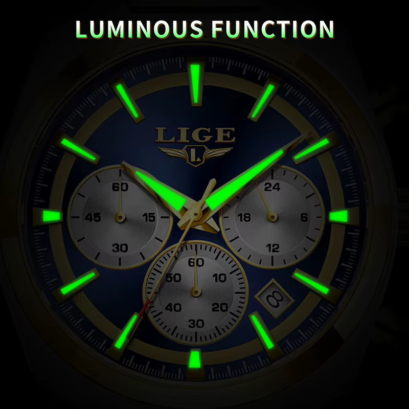 LIGE Armbanduhr Chronograph, Quarz, Edelstahl, Silber, Herren - Bild 5