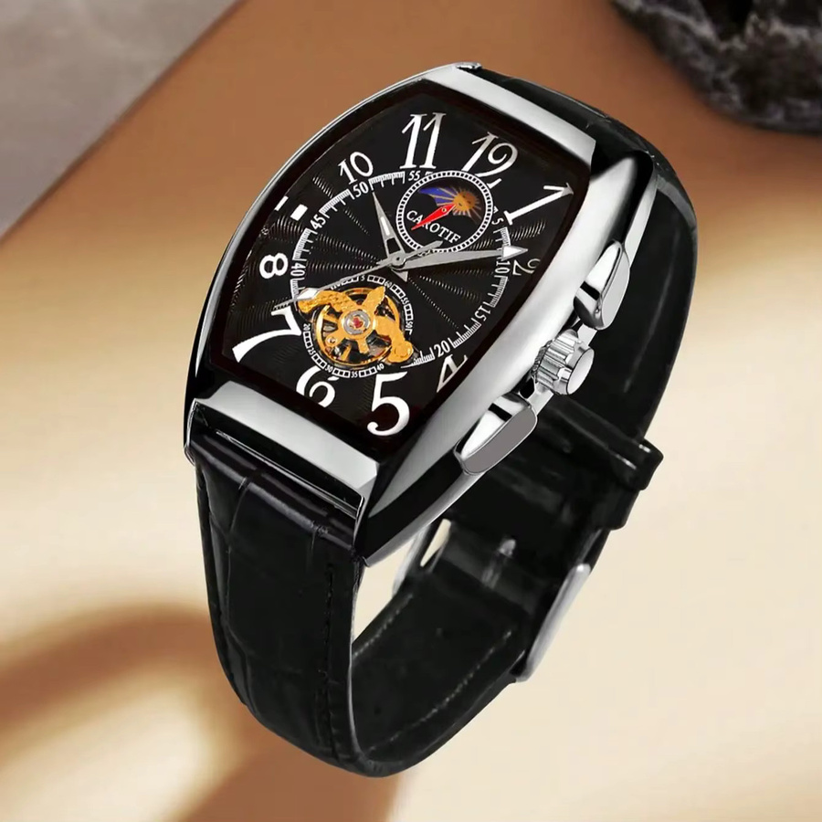 CAROTIF Armbanduhr Automatik, Edelstahl, Leder, Schwarz, Herren - Bild 2