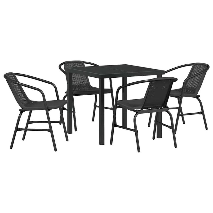 vidaXL Garten Essgruppe 5-teilig aus Poly-Rattan und Stahl in Schwarz mit quadratischem Tisch und Sicherheitsglas - Bild 2