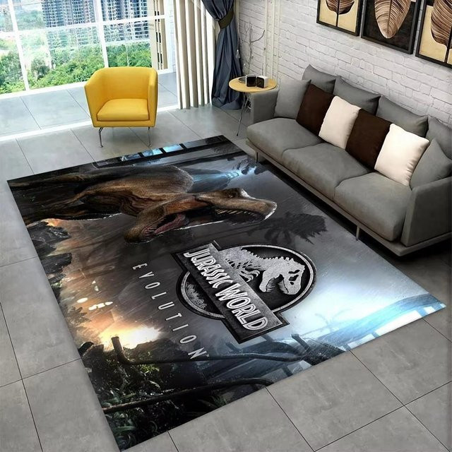 Karpetti 3D Dinosaurier Teppich mit Jurassic Park Motiv, rutschfest und bunt, B/T: 120 x 80 cm - Bild 1