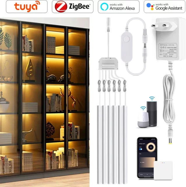 Lcamaw Zigbee 3.0 Tuya LED-Schrankbeleuchtungsset in Weiß, dimmbar, Warmweiß, kompatibel mit Amazon Alexa - Bild 1