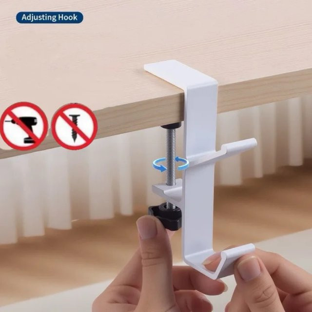 Multifunktionaler, stanzfreier Hängetaschenhaken aus Metall für Schreibtisch und Studenten, Farbe: Weiß - Bild 1