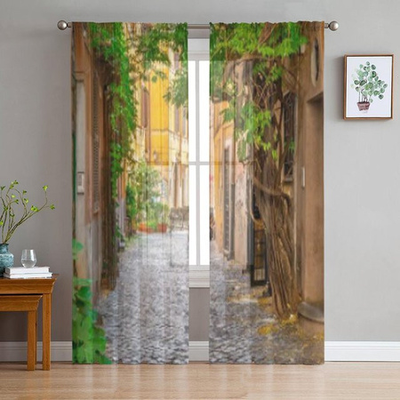Tiber Trastevere Transparenter Chiffon-Vorhang für Wohnzimmer und Schlafzimmer, Farbe: Braun, B: 135 cm, H: 114 cm