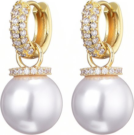 LOVBEAFAS Hoop Ohrringe, Perle, Zirkonia, Gold, Damen - Bild 1