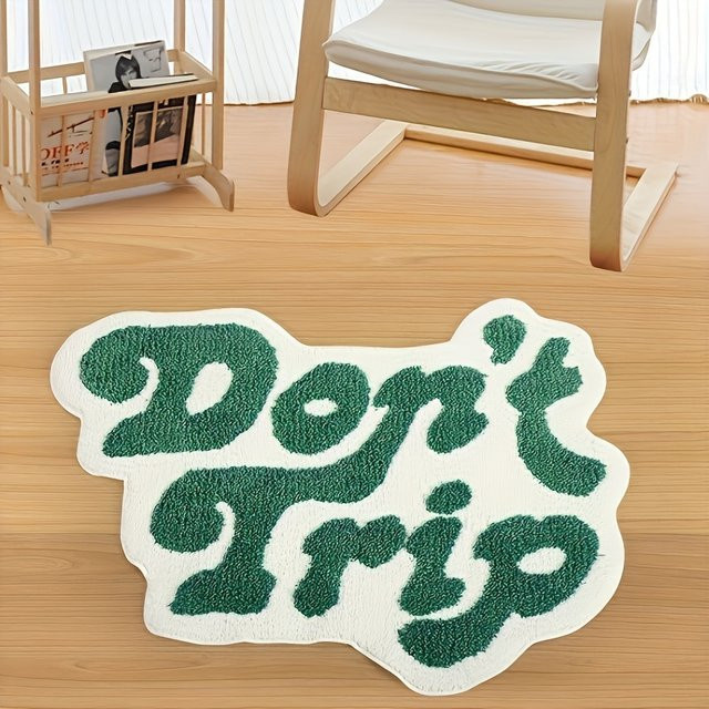 VIKAMA Vintage Green Don't Trip Zottelteppich, rutschfester und verschleißfester Teppich für Wohnzimmer und Schlafzimmer - Bild 1