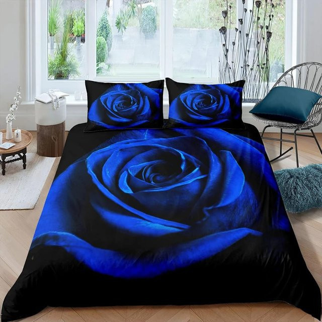 JMG Household Supplies Bettwäscheset mit blauem Rosen-Blumenmuster, 2-teilig aus Mikrofaser, B/H: 70 x 133 cm - Bild 1