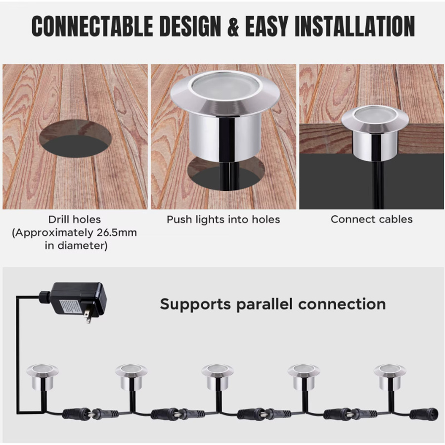 KISUFU LED-Deckleuchte für den Außenbereich, wasserdichte runde Bodenstrahler für Garten und Treppen, warmweiß, DC12V, 10er Set - Bild 6