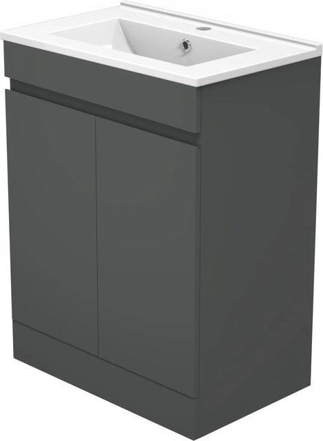 AICA Badmöbel LORENZA 2-teiliges Waschbecken-Set mit Keramik-Waschtisch und Unterschrank, Matt Anthrazit, Grifflos mit Softclose-Türen, Breite: 60 cm - Bild 1