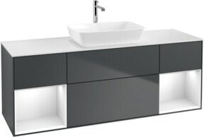 V&B Waschtischunterschrank Finion mit Wandbeleuchtung, Breite: 160 cm, Farbe: Grau lackiert - Bild 1