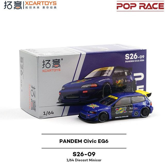 POP RACE Pandem Civic EG6 Automodell, 1:64, Blau, Metall - Bild 1
