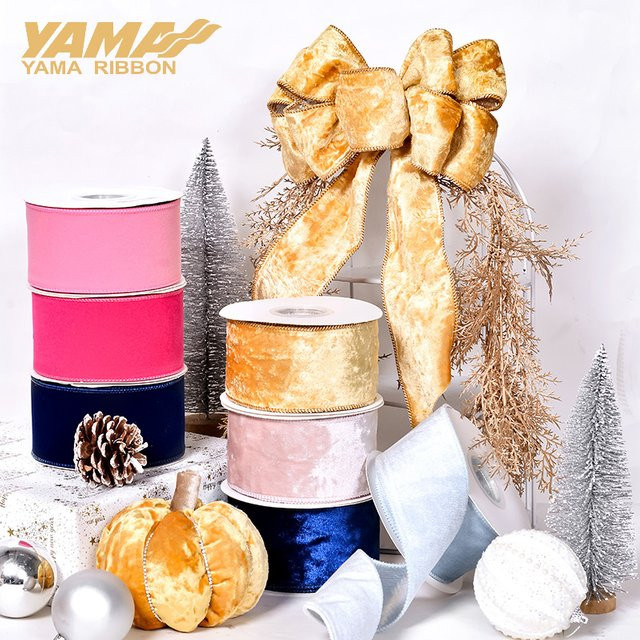 YAMA Samtband mit Kanten in Rosa, 10 Yards Bastelband für DIY-Dekorationen, Hochzeiten und Geschenke - Bild 1
