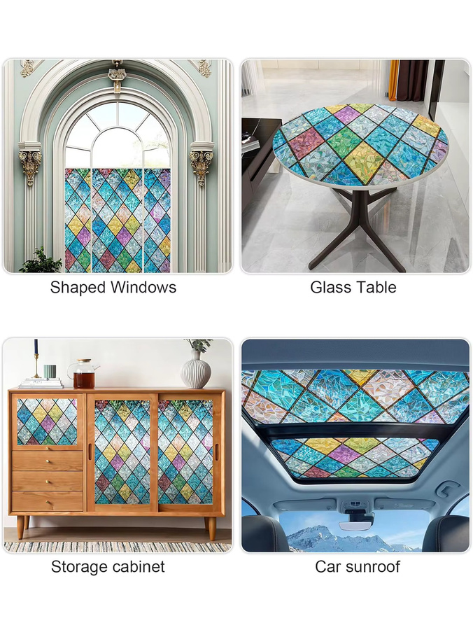 BUNPIG Sichtschutzfolie für Fenster, Regenbogen-Buntglas-Fensterfolie in Multicolour, dekorative geometrische Fensterfolie ohne Klebstoff, wiederverwendbar - Bild 4
